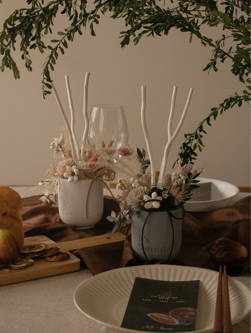 七夕情人節限定品 【 It's Sat x 浪花聯名款 】桌花擴香組 x 手工水泥杯